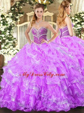 Extravagant Floor Length Ball Gowns Sleeveless Lilac 15th Birthday Dress Lace Up