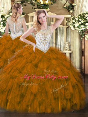 Glorious Scoop Sleeveless Tulle Quinceanera Gowns Beading and Ruffles Zipper