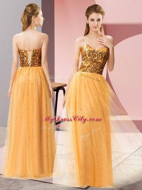 Gold Sweetheart Lace Up Sequins Dress for Prom Sleeveless