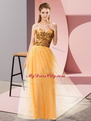 Gold Sweetheart Lace Up Sequins Dress for Prom Sleeveless