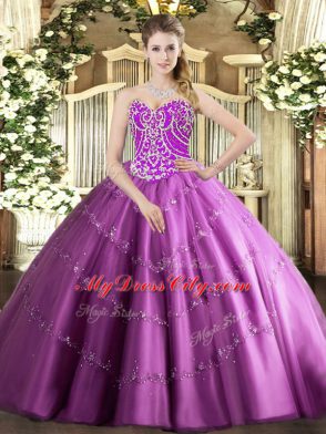 Smart Lilac Sleeveless Beading and Appliques Floor Length Ball Gown Prom Dress