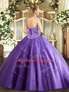 Smart Lilac Sleeveless Beading and Appliques Floor Length Ball Gown Prom Dress