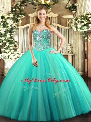 Sleeveless Beading Lace Up Quinceanera Dress