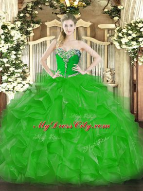 Attractive Green Sweetheart Neckline Beading and Ruffles 15 Quinceanera Dress Sleeveless Lace Up