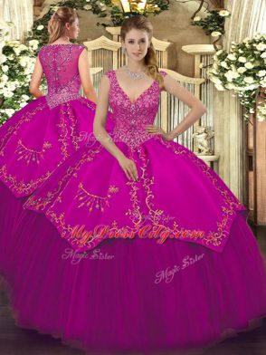 Flirting Taffeta and Tulle Sleeveless Floor Length 15 Quinceanera Dress and Beading and Embroidery