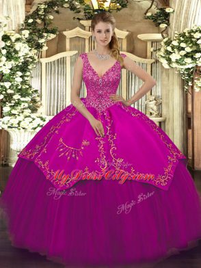 Flirting Taffeta and Tulle Sleeveless Floor Length 15 Quinceanera Dress and Beading and Embroidery