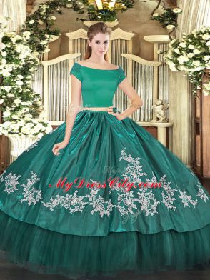 Delicate Organza and Taffeta Short Sleeves Floor Length Vestidos de Quinceanera and Embroidery