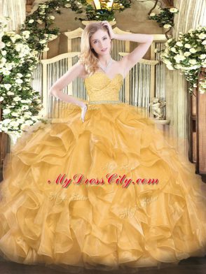 Nice Floor Length Ball Gowns Sleeveless Gold Sweet 16 Quinceanera Dress Zipper