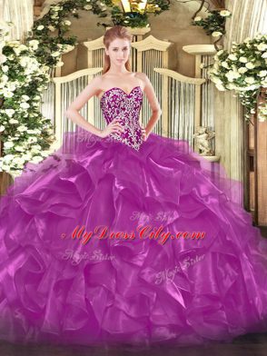 Free and Easy Sweetheart Sleeveless Organza Quinceanera Gown Beading and Ruffles Lace Up