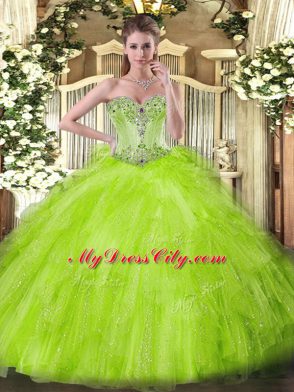 Best Selling Sleeveless Tulle Floor Length Lace Up 15 Quinceanera Dress in with Beading and Ruffles