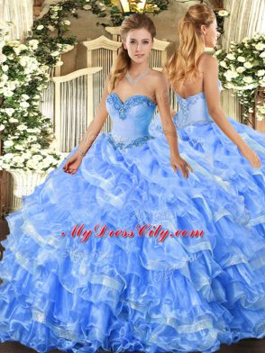 Sweetheart Sleeveless Organza Quinceanera Gowns Beading and Ruffled Layers Lace Up