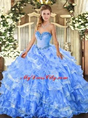 Sweetheart Sleeveless Organza Quinceanera Gowns Beading and Ruffled Layers Lace Up