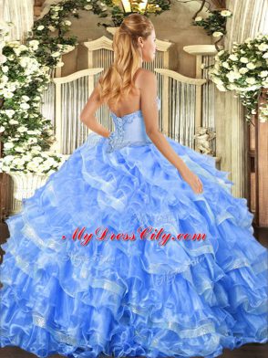 Sweetheart Sleeveless Organza Quinceanera Gowns Beading and Ruffled Layers Lace Up
