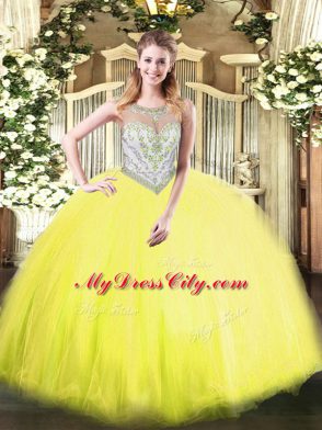 Wonderful Floor Length Ball Gowns Sleeveless Yellow Green 15th Birthday Dress Zipper