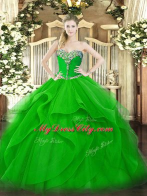 Delicate Green Sweetheart Neckline Beading and Ruffles Vestidos de Quinceanera Sleeveless Lace Up