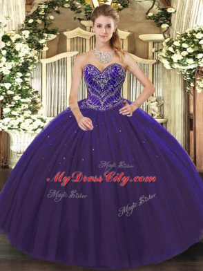 Beading Vestidos de Quinceanera Purple Lace Up Sleeveless Floor Length