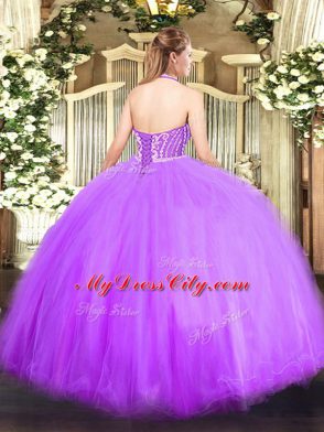 Wonderful Sleeveless Floor Length Beading Lace Up Quinceanera Dress with