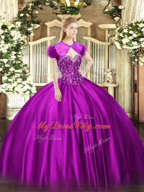Ball Gowns Quinceanera Gown Fuchsia Sweetheart Satin Sleeveless Floor Length Lace Up