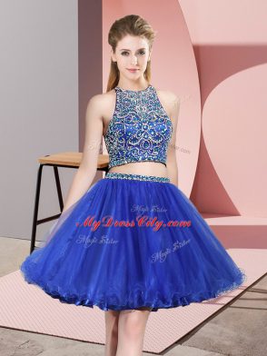 Scoop Sleeveless Tulle Prom Gown Beading Criss Cross