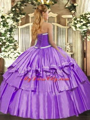 Stylish Sweetheart Sleeveless 15 Quinceanera Dress Floor Length Appliques and Ruffled Layers Blue Organza and Taffeta