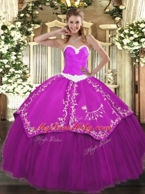 Stunning Fuchsia Sleeveless Organza and Taffeta Lace Up Sweet 16 Dresses for Military Ball and Sweet 16 and Quinceanera