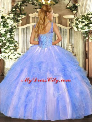 Classical Sleeveless Tulle Floor Length Lace Up Quinceanera Dress in Lilac with Beading and Ruffles