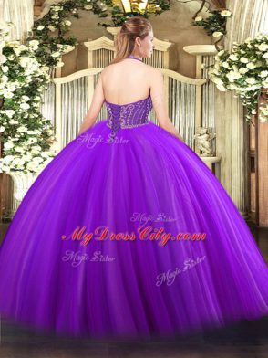 Beauteous Sleeveless Floor Length Beading Lace Up Quinceanera Dress with Hot Pink