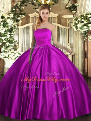 Cute Fuchsia Lace Up Quinceanera Dress Ruching Sleeveless Floor Length