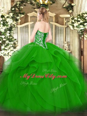 Flirting Sweetheart Sleeveless Tulle Ball Gown Prom Dress Beading and Ruffles Lace Up