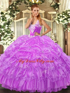 Sleeveless Beading and Ruffled Layers and Pick Ups Lace Up Quinceanera Dress