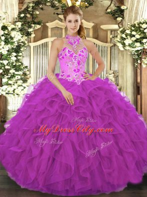 Sleeveless Beading and Embroidery and Ruffles Lace Up 15th Birthday Dress