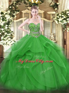 Affordable Sweetheart Sleeveless Tulle Vestidos de Quinceanera Beading and Ruffles Lace Up