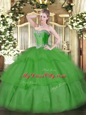 Fashion Sweetheart Sleeveless Lace Up Quince Ball Gowns Green Tulle