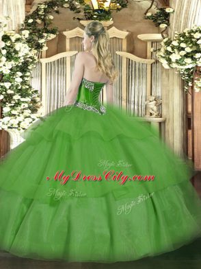 Fashion Sweetheart Sleeveless Lace Up Quince Ball Gowns Green Tulle