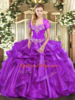 Floor Length Ball Gowns Sleeveless Purple 15 Quinceanera Dress Lace Up