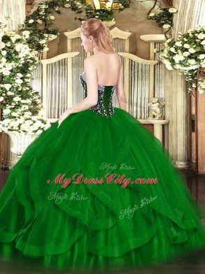 Ideal Sweetheart Sleeveless Lace Up Vestidos de Quinceanera Olive Green Tulle