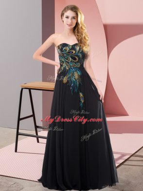 Super Black Prom Gown Prom and Party with Embroidery Sweetheart Sleeveless Lace Up