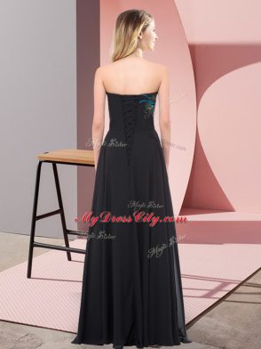 Super Black Prom Gown Prom and Party with Embroidery Sweetheart Sleeveless Lace Up