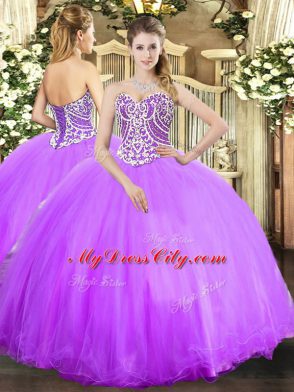 Extravagant Sleeveless Floor Length Beading Lace Up Vestidos de Quinceanera with Lavender