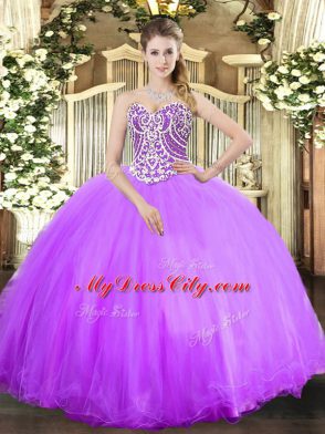 Extravagant Sleeveless Floor Length Beading Lace Up Vestidos de Quinceanera with Lavender