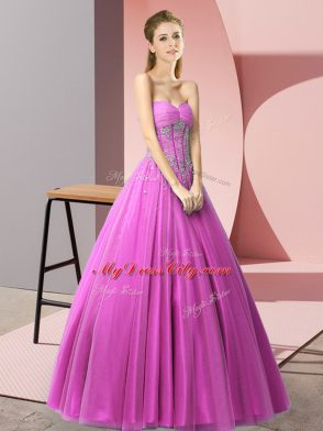 Floor Length Lace Up Prom Party Dress Lilac for Prom and Party with Beading