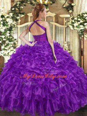 Sexy Sleeveless Lace Up Floor Length Ruffles Quinceanera Gown