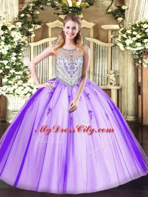 Floor Length Lavender Sweet 16 Dress Scoop Sleeveless Zipper