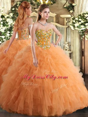 Floor Length Ball Gowns Sleeveless Orange Sweet 16 Dress Lace Up