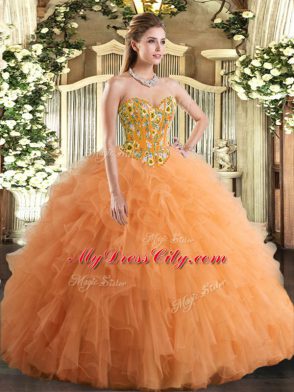 Floor Length Ball Gowns Sleeveless Orange Sweet 16 Dress Lace Up