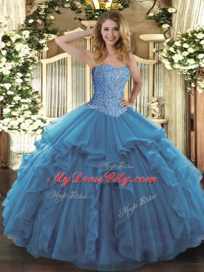 Attractive Teal Sleeveless Tulle Lace Up 15 Quinceanera Dress for Military Ball and Sweet 16 and Quinceanera