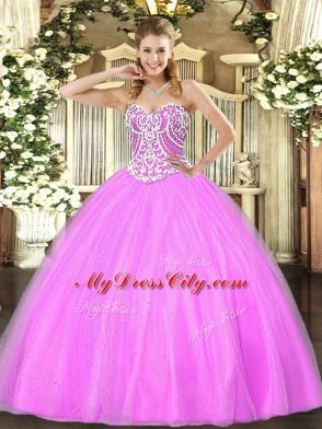 Super Ball Gowns Vestidos de Quinceanera Lilac Sweetheart Tulle Sleeveless Floor Length Lace Up
