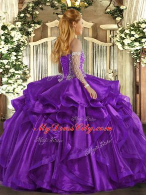 Fine Purple Sleeveless Beading and Ruffles Floor Length Quinceanera Dress