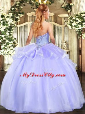 Fancy Strapless Sleeveless Lace Up 15 Quinceanera Dress Light Blue Organza