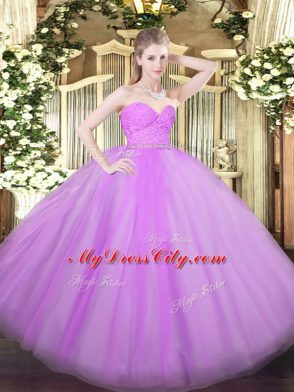 Lilac Sweet 16 Dress Military Ball and Sweet 16 and Quinceanera with Beading and Lace Sweetheart Sleeveless Zipper